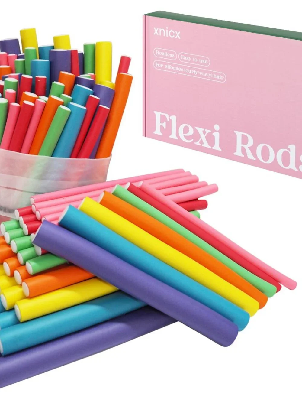 47 pcs 7'' Hair Curlers Rollers Flexi Rods Flexible Curling Rods Set No Heat Hea